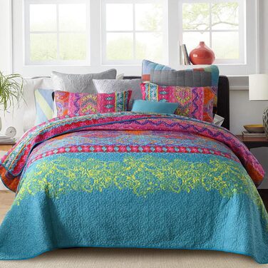 Qucover Boho Bedspread 220x240cm Duvet Cover for Double Bed Quilted Blanket with 2 Pillows Indian Style Boho-3 220x240cm+50x75cm x2