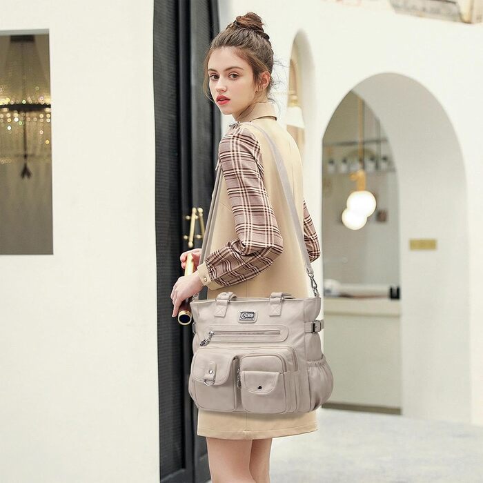 Сумка жіноча KL928 через плече, велика, з PU шкіри, чорна/сіра, з багатьма відділеннями