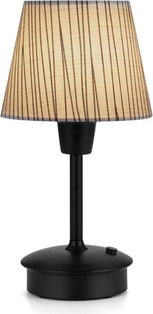 Акумуляторна настільна лампа: портативна, бездротова з димером, для дому та саду, з абажуром з льону, антична металева біла, з смугастим абажуром (чорно-білий)