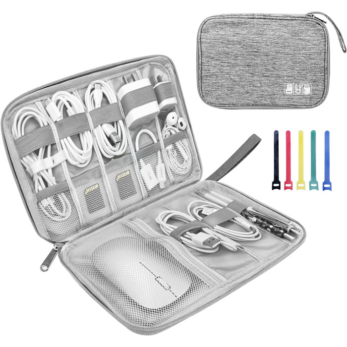 Органайзер для кабелів та аксесуарів для подорожей, бізнесу та роботи - сірий (Single Layer)