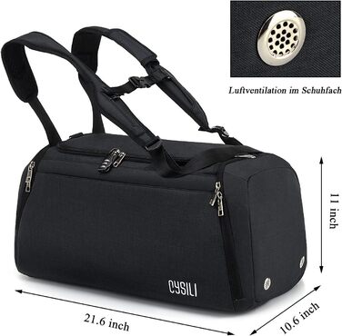 Sports bag with shoe compartment and wet compartment, 42L carry-on bag sports rucksack women men, gym bag travel bag large with shoulder strap and combination lock