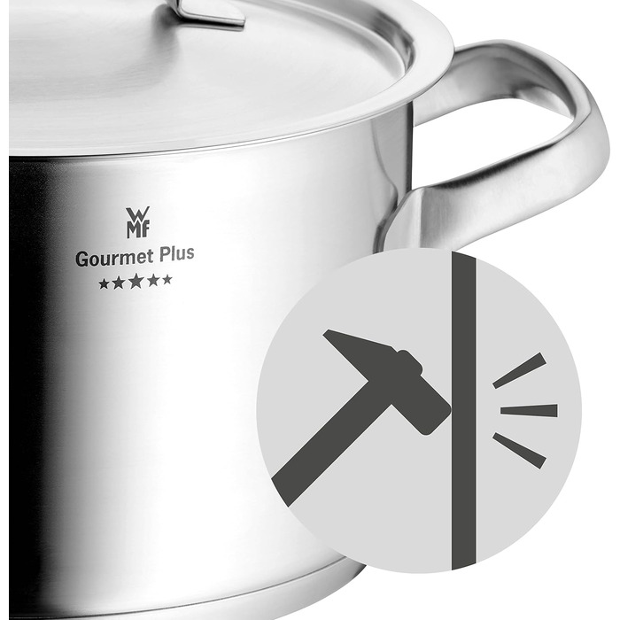 Каструля WMF Gourmet Plus 16 см з нержавіючої сталі Cromargan з металевим кришкою, 1,4 л, для індукційних плит, з внутрішньою шкалою