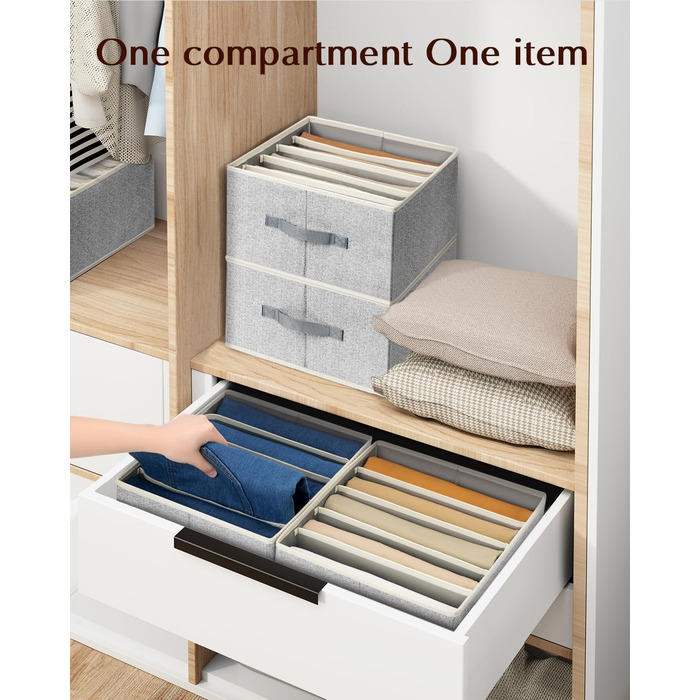 4 Piece Drawer Organizer, Jeans Closet Organizer, Foldable Storage Box with Compartments for Storing Clothes, Jeans, Shirts, Blankets, Underwear (12in. 4 Pack, Assorted)