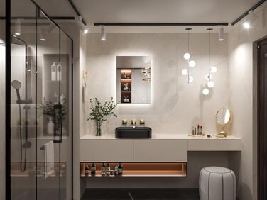 Дзеркало для ванної кімнати Keonjinn з підсвічуванням 60 см, антизапарююче покриття, сенсорний вимикач, пам'ять налаштувань, 3 кольори світла, регульована яскравість, LED, без рамки, 70 x 50 см