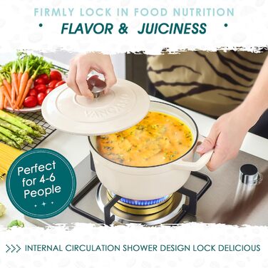 Чавунний казан Vancasso для тушкування 5л, білий, з кришкою, Ø22см – для смаження, тушкування та варіння