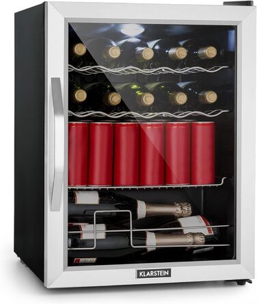 Міні-холодильник Klarstein з дверцятами зі скла, 60 літрів, для кімнати, тихий, срібно-чорний