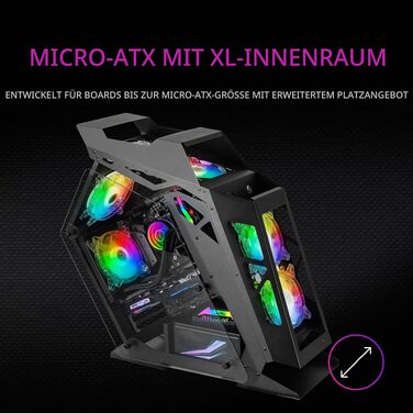 Корпус для ПК Mars Gaming MC300P MicroATX, загартоване скло, Mesh-панель, 3x FRGB вентилятори, чорний