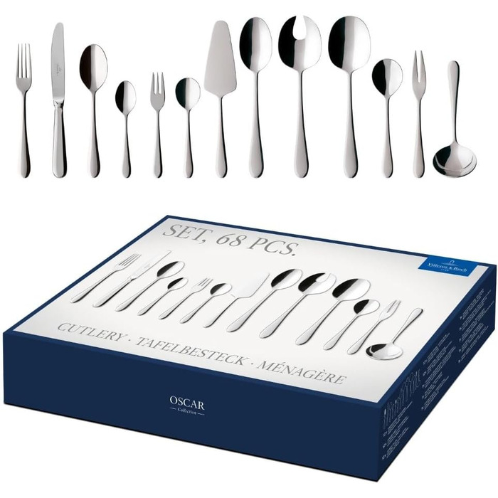 Villeroy & Boch – Oscar Tableware Set, 68 Pieces, 12 People, Dishwasher-Safe, Rustproof, Stainless Steel Cutlery, Dinner Cutlery, Cutlery Set, Knives, Forks, Spoons, Kitchen Cutlery Set, Stainless Steel