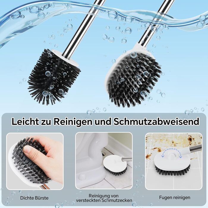 Силіконова щітка для унітазу Klobürste з підставкою, настінна без свердління, сіро-біла