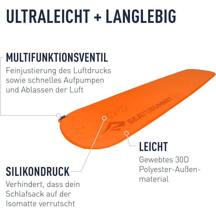 Килимок туристичний надувний Sea to Summit Ultralight Delta Core-V Regular, 2.5 сезони, оранжевий