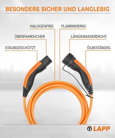 Кабель зарядки LAPP Mobility Typ 2 22 кВт, 7м - для електромобілів, 32А, 3-фазний, IP55, оранжевий