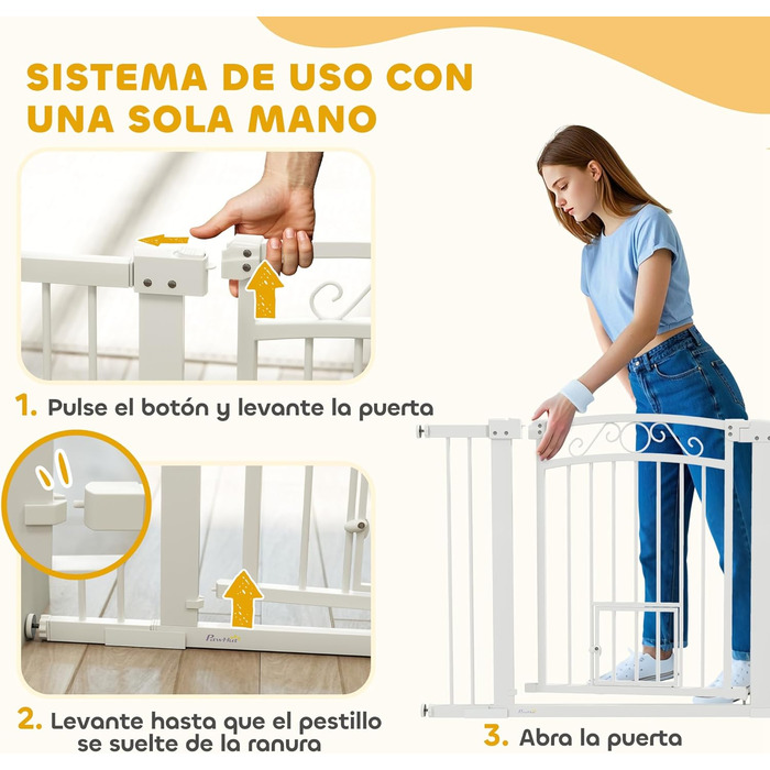 Бар'єр для собак PawHut: регульований, 76-104 см, безпечний, з двома розширювачами, двома замками та маленькими воротами для сходів та дверей, білий