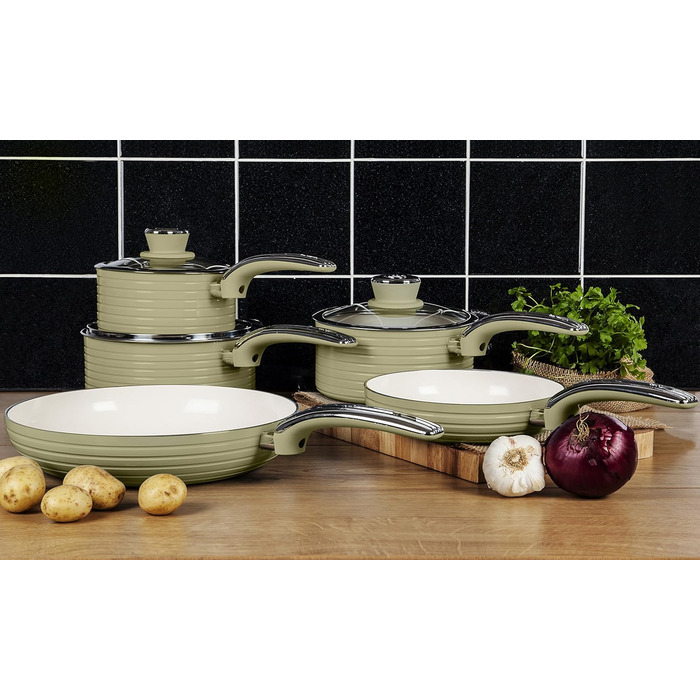 Набір сковорідок Swan SWPS5020GN, 5 шт., ретро-дизайн, алюміній, зелений, 29.5x47x18 см