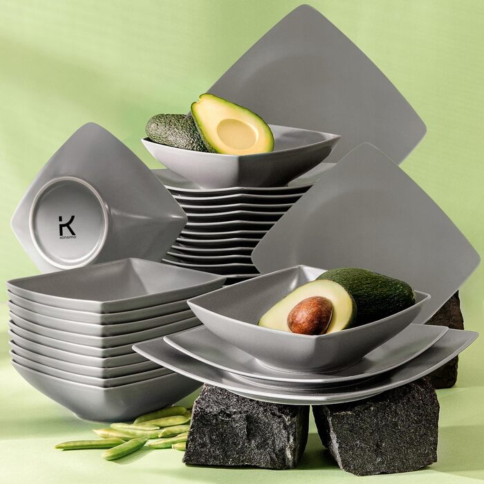 Сервіз Konsimo для 6 осіб (18 предметів) - EPIRI - Сучасний посуд з кераміки сірого кольору