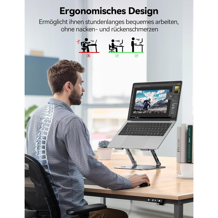 Підставка для ноутбука TECKNET регульована по висоті, ергономічна, складна, портативна з вентиляцією, сумісна з ноутбуками та планшетами 11-17.3 дюймів (сіра)