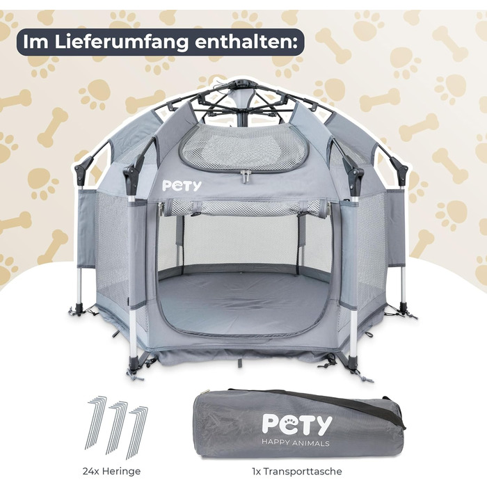 Клітка-вольєр для собак Pety - 100 x 60 см, мобільна переносна клітка з сумкою та кілочками - для відпочинку на природі та вдома - аксесуари для собак, подорожей та кемпінгу, колір антрацит