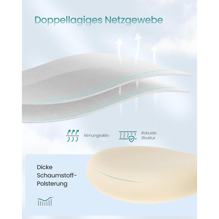 Офісний стіл SONGMICS - ергономічне крісло, комп'ютерне крісло з регульованою поперековою та підголовною підтримкою, до 150 кг, регульована висота, OBN066BH01 (Сірий голуб)