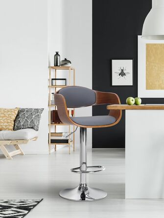 Kingston Adjustable Bar Stool with Faux Leather Seat - Walnut/Gray