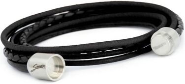 Браслет шкіряний Echtleder (Німеччина), унісекс, з магнітною застібкою, чорно-срібний, розмір L (17-18 см)