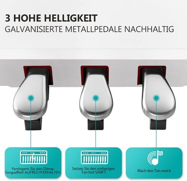 Електронне піаніно MUSTAR 88 клавіш з табуретом, цифрове піаніно, електричне піаніно з підставкою, 3 педалі, 2 роз'єми для навушників, LCD-дисплей, USB/MIDI, піаніно для початківців, чорний колір