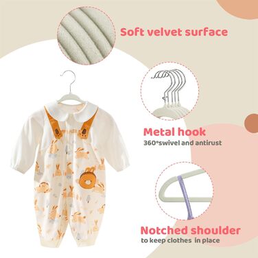 Плечики для дитячого одягу ManGotree з велюру, 30 шт. з обертовим гачком, плечики для дітей та дитячого одягу, бежеві