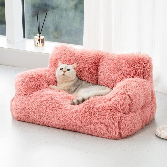 MEWOOFUN Stylish Cat Bed Cat Sofa Fluffy - 76x45cm Large Cat Bed Plush Cat Couch for Small Dogs and Cats Removable and Washable (pink)