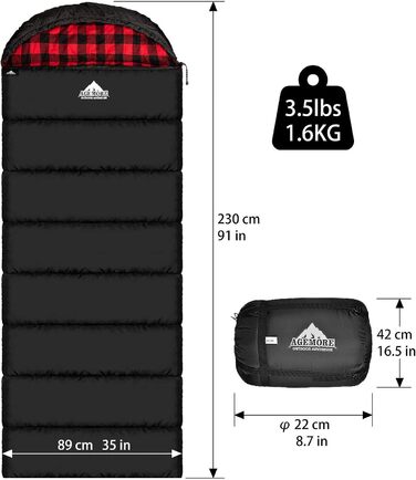 Спальний мішок Baumwoll-Flanell для дорослих: легкий, водостійкий, з 100% бавовняною підкладкою. Ідеальний для кемпінгу, подорожей, хати та відпочинку на природі. Чорний/Червоний