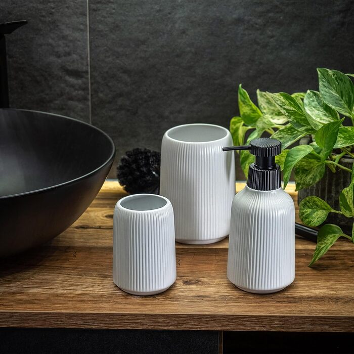 KADAX Bathroom Accessories Set, Modern Bathroom Accessories, Ceramic Bathroom Accessories, Bathroom Accessories (White: Toothbrush Holder, Soap Dispenser, Toilet Brush)