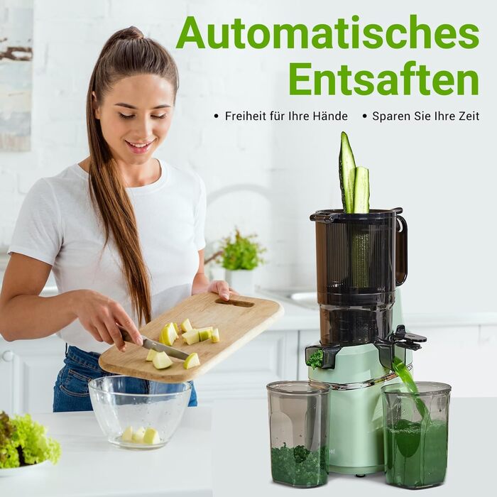 AMZCHEF 250W Automatic All-In-One Juicer, 135MM Opening and 1.8L Juicer for Vegetables and Fruit, Slow Juicer Test Winner with Triple Filter - Green