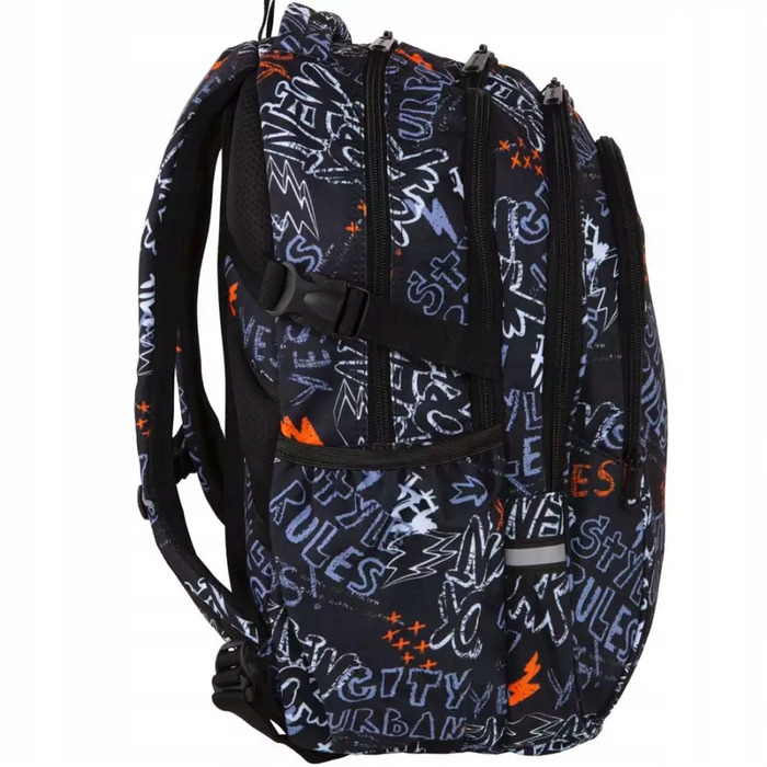 Великий багатокамерний шкільний рюкзак CoolPack чорний зі світловідбиваючими елементами
