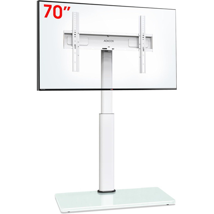 AOKCOS Adjustable TV Stand Base - Height 1350mm, Tilting & Swivel, for 32-70 inch TVs, Universal VESA 400x400, 40kg Capacity (White)