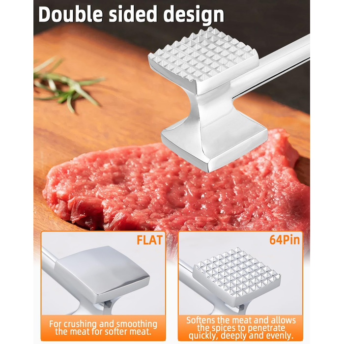 Fleischhammer Bixury 27 см з нержавіючої сталі, двосторонній молоток для м'яса, для приготування шніцелів, котлет, стейків