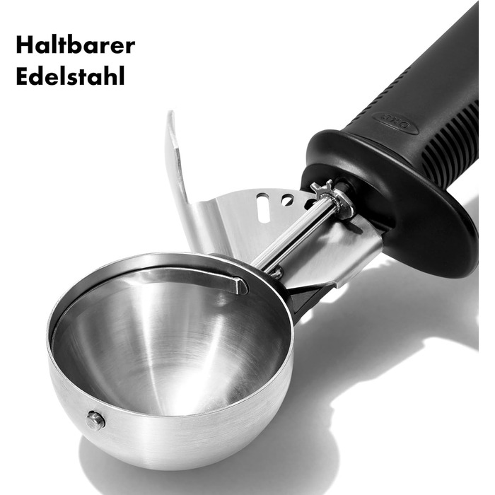 OXO Good Grips Ергономічна ложка для морозива з виштовхувачем – нержавіюча сталь – 11,7 x 26,7 см, чорний тригер