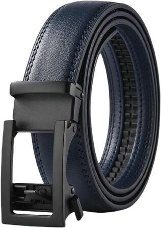 Чоловічий шкіряний ремінь CMZYBBD з автоматичною пряжкою - стильний, повсякденний та класичний для костюмів, джинсів та штанів. Розмір 125 см (Чорно-синій)