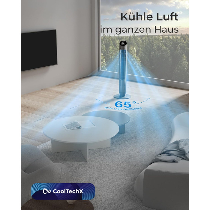 Турбовентилятор CF2401 з пультом керування та додатком: тихий підлоговий вентилятор з таймером та LED-підсвіткою, дитяча безпека, чорний, 102 см