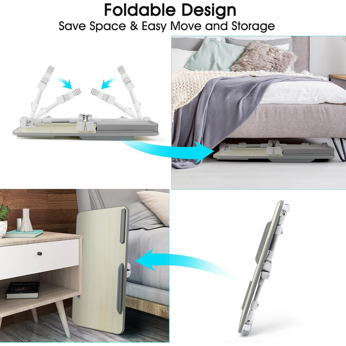 Стіл для ноутбука в ліжко, регульований, з ящиком, 60 x 34 см, бежевий