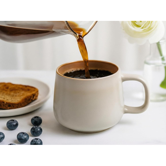 Набір керамічних кавових чашок 4 шт, 470 мл – чашки з фаянсу у скандинавському стилі – великі кавові чашки, чашки для чаю та напоїв – для кави та чаю – підходять для мікрохвильової печі та миття в посудомийній машині, сірий колір