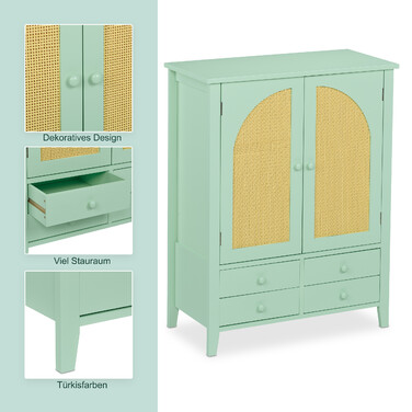 Relaxdays Sideboard with Rattan Look Turquoise
