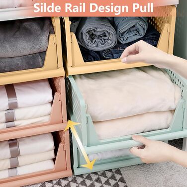 Diealles Stackable Drawer Boxes, 4 Pack Closet Organizer Pull Out, Plastic Drawer Insert Closet, Foldable Closet Drawers for Clothes Closet Pantry(White) (8 Pack Color)