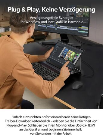 UPERFECT Портативний монітор з сенсорним екраном 15.6' FHD, 125% sRGB, матове покриття, 2000:1 контрастність, VESA, Dual USB-C, для ноутбука/телефону/ігрової консолі