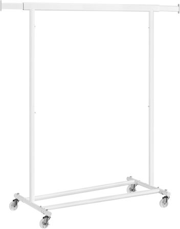 SONGMICS Вішалка для одягу на колесах, важкий, висувна штанга, до 100 кг, білий HSR013W01