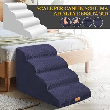 Сходинка для собак Masthome з 4 сходинками: зручна та безпечна для маленьких собак та цуценят. Легка, з антиковзким покриттям та знімною, пральною наволочкою для диванів та ліжок.