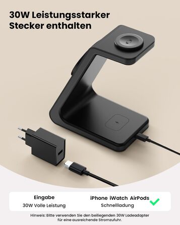 Зарядний пристрій GEEKERA 3 в 1 з підтримкою Qi2, 15W, для iPhone, Apple Watch, AirPods, чорний