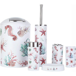 Набір аксесуарів для ванної кімнати Icegrey: 6 предметів (Океан) - дозатор для лосьйону, стакан для зубних щіток, стакан, мильниця, тримач для туалетного паперу, відро