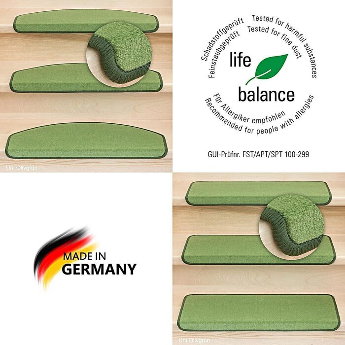 Kettelservice-Metzker® Step Mats Vorwerk Uni Single and Value Set Olive Green 14 Pieces Half-Round Olive Green 14 Pieces