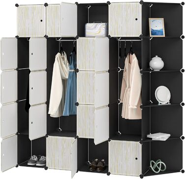 WOLTU Wardrobe/Clothes Cabinet with Shelf System, Bookshelf, Shoe Rack, DIY Shelf with 2 Clothes Rails, Super Large SR0102she