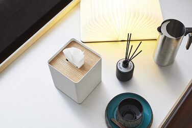 Yamazaki 5180 RIN Tissue Case Square, White, Steel/Wood, 13 x 13 x 15.5 cm