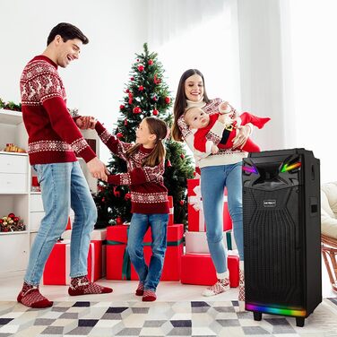 Bluetooth Караоке Машина DSP з 2 Мікрофонами та 2 × 10” Динаміками, Портативна PA-система для Дорослих та Дітей, USB-C Запис, Ефекти DJ, FM, Підтримка TV/Проектора GTSK210-1