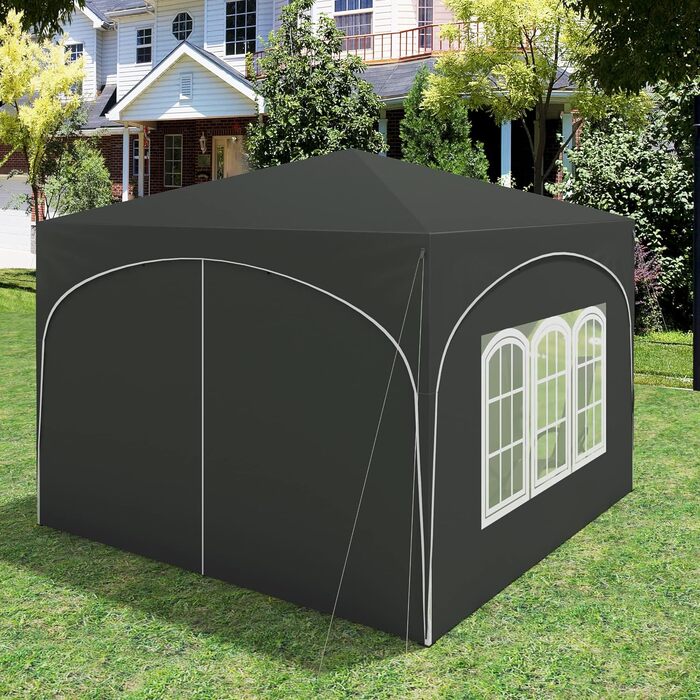 WOLTU Gazebo, Folding Gazebo 3x3 m, with 4 Side Walls, Party Tent Waterproof UV Protection 50+, Adjustable Height Garden Gazebo, with Carry Bag, for Outdoor Garden Camping Grey