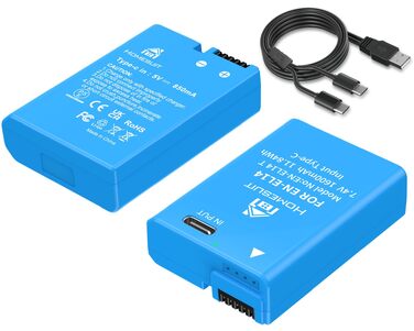 Комплект із 2 акумуляторів EN-EL14 (EN-EL14a) 1300mAh та USB LED зарядним пристроєм для Nikon D5600, D3500, D3300, D5100, D5500, D3100, D3200, D5200, D5300, Coolpix P7000, P7100, P7200, P7700, P7800